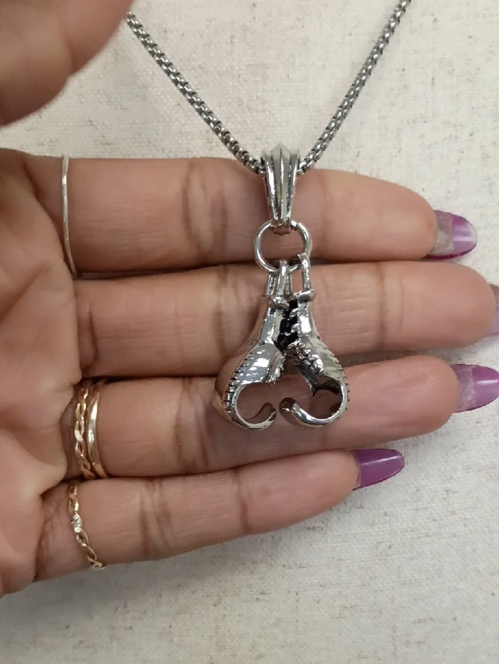 Silver Boxing Gloves Pendant Necklace Athletic Sport Charm Jewelry